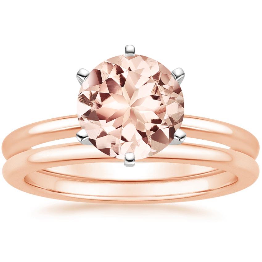 14KR Morganite Six-Prong Petite Comfort Fit Bridal Set, top view