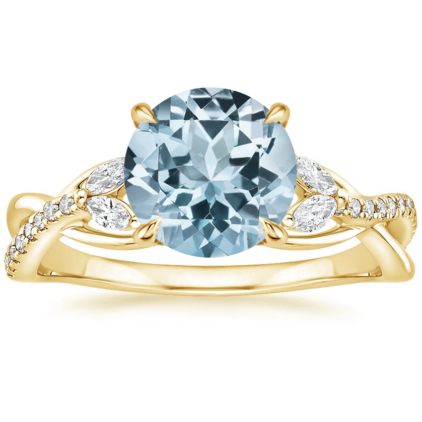 Yellow Gold Aquamarine Garland Diamond Ring