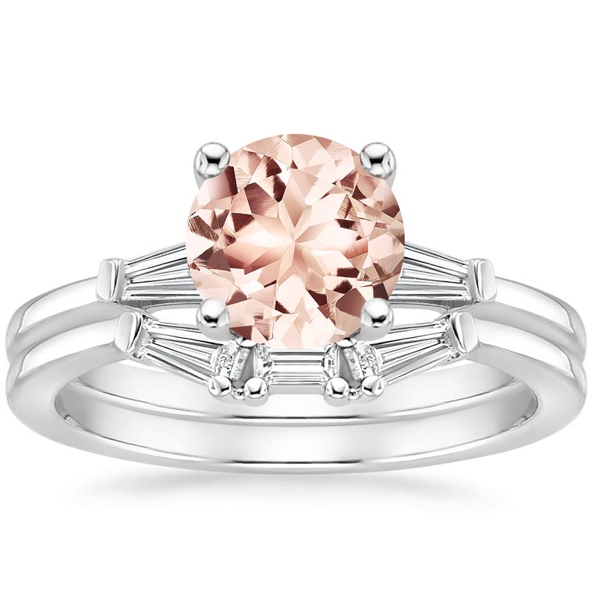 18KW Morganite Tapered Baguette Diamond Bridal Set, top view