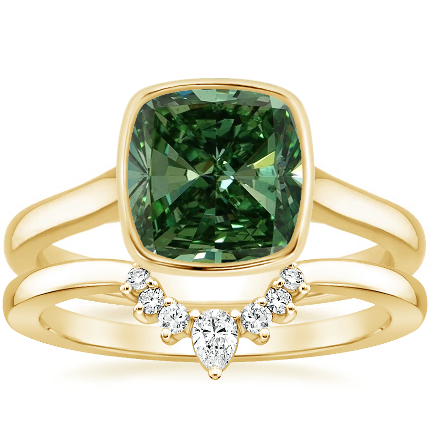 18K Yellow Gold Luna Ring with Lunette Diamond Ring