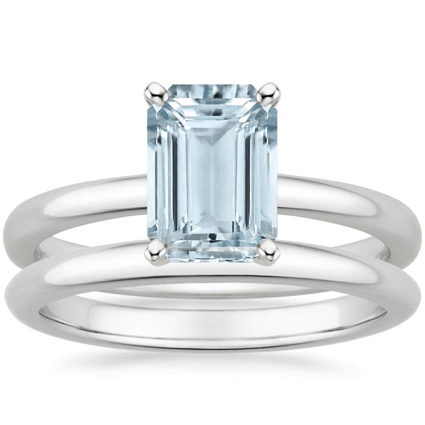 18KW Aquamarine 2mm Comfort Fit Bridal Set, top view