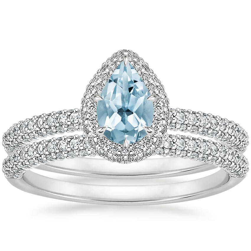 18KW Aquamarine Valencia Halo Diamond Bridal Set, top view