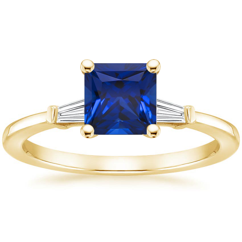 18K Yellow Gold Tapered Baguette Three Stone Diamond Ring, large top view