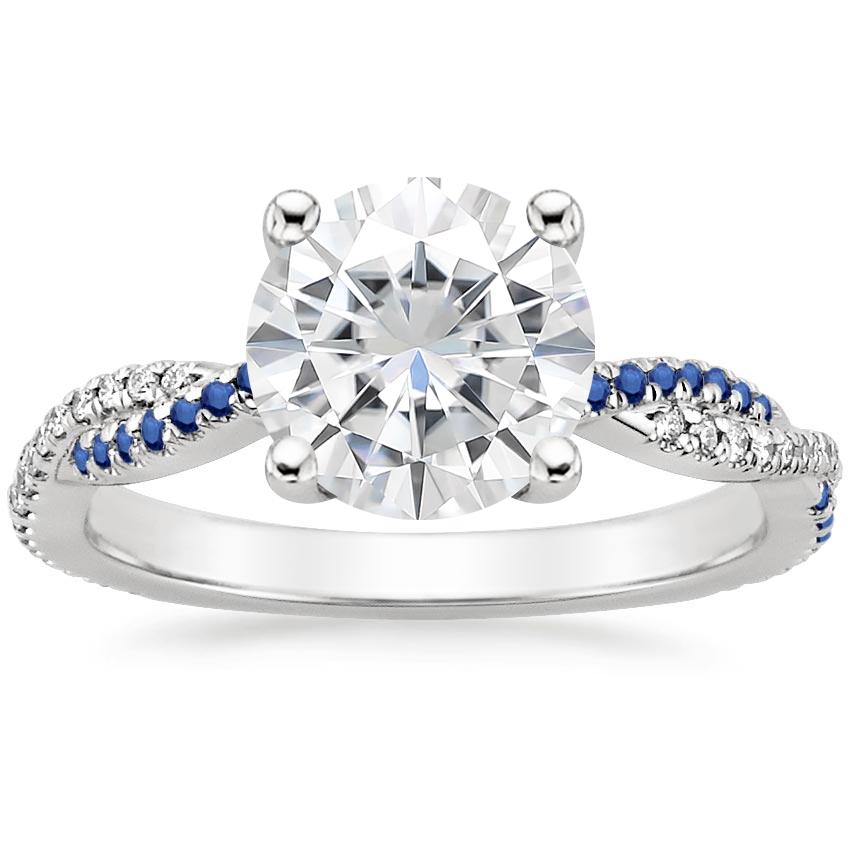 Moissanite Petite Luxe Twisted Vine Sapphire and Diamond Ring (1/8 ct. tw.) in 18K White Gold