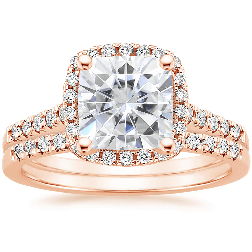 14KR Moissanite Odessa Diamond Ring (1/5 ct. tw.) with Sonora Diamond Ring (1/8 ct. tw.), top view
