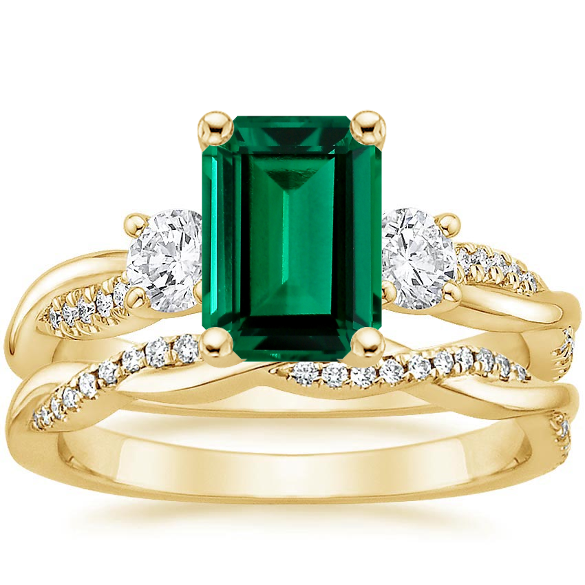 18K Yellow Gold Three Stone Petite Twisted Vine Diamond Bridal Set (1/2 ct. tw.)