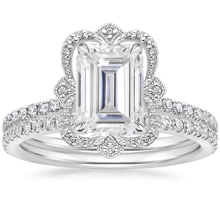 PT Moissanite Reina Diamond Ring with Luxe Ballad Diamond Ring (1/4 ct. tw.), top view
