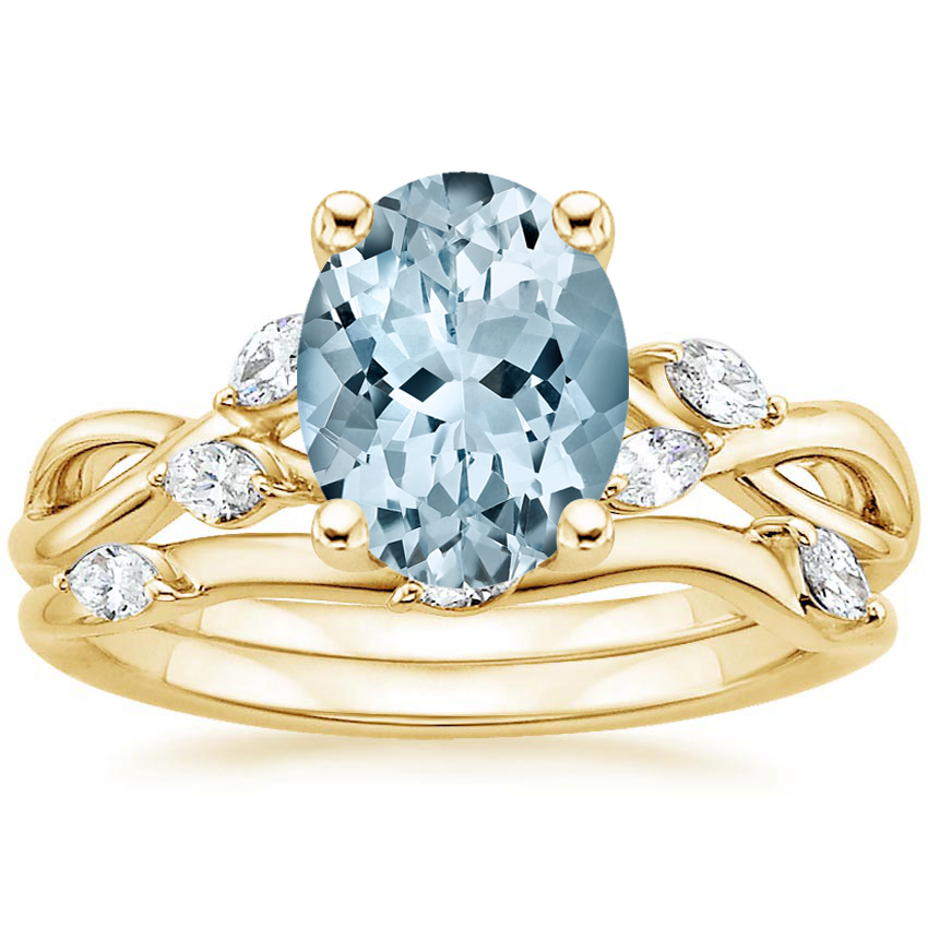 18KY Aquamarine Willow Bridal Set (1/4 ct. tw.), top view