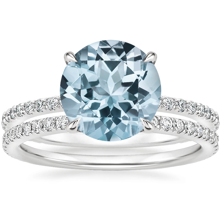 18KW Aquamarine Demi Diamond Ring with Luxe Ballad Diamond Ring, top view