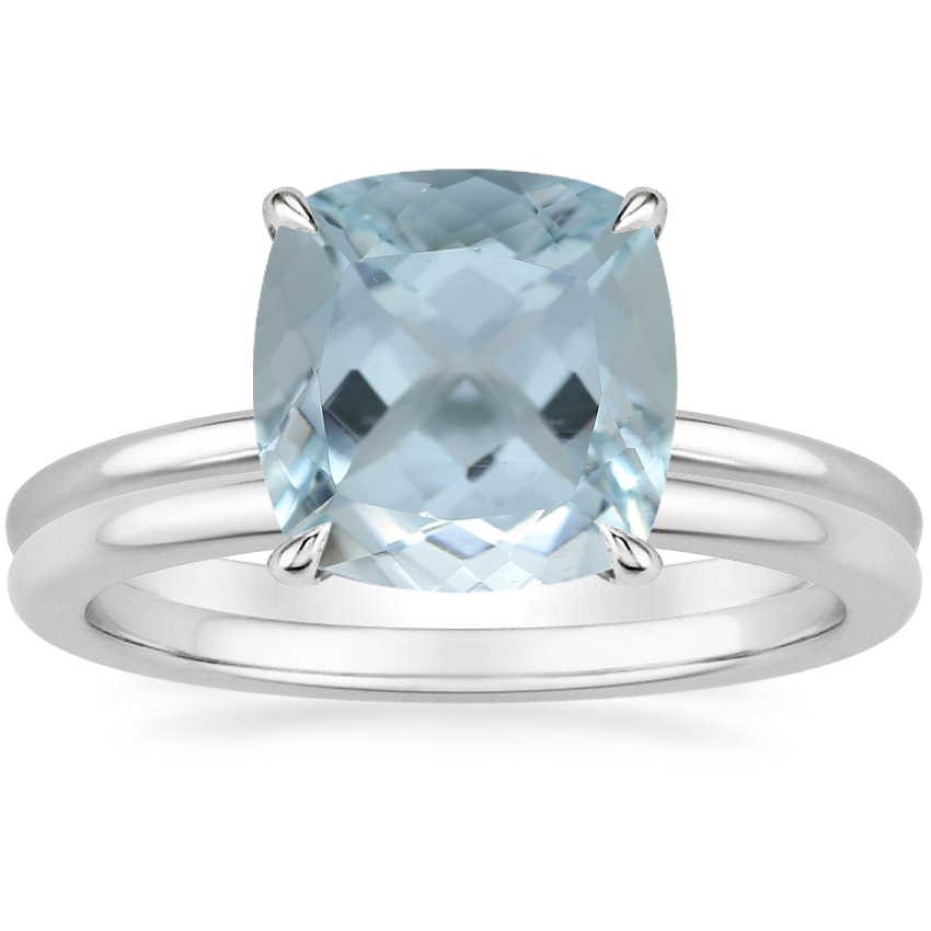 18K White Gold Flower Petal Diamond Ring with Petite Comfort Fit Wedding Ring