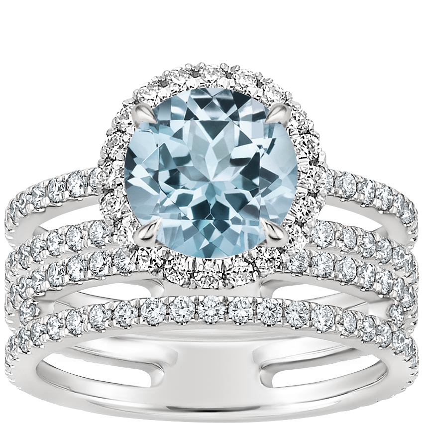 18KW Aquamarine Linnia Halo Diamond Bridal Set, top view