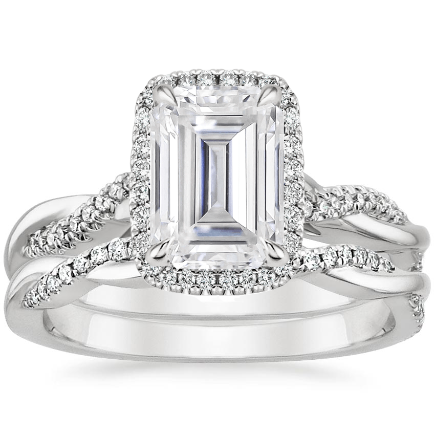 18KW Moissanite Petite Twisted Vine Halo Diamond Bridal Set (1/3 ct. tw.), top view