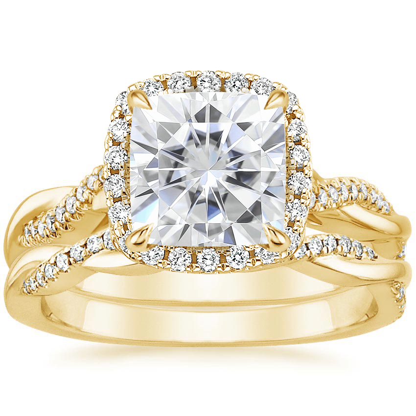 18KY Moissanite Petite Twisted Vine Halo Diamond Bridal Set (1/3 ct. tw.), top view