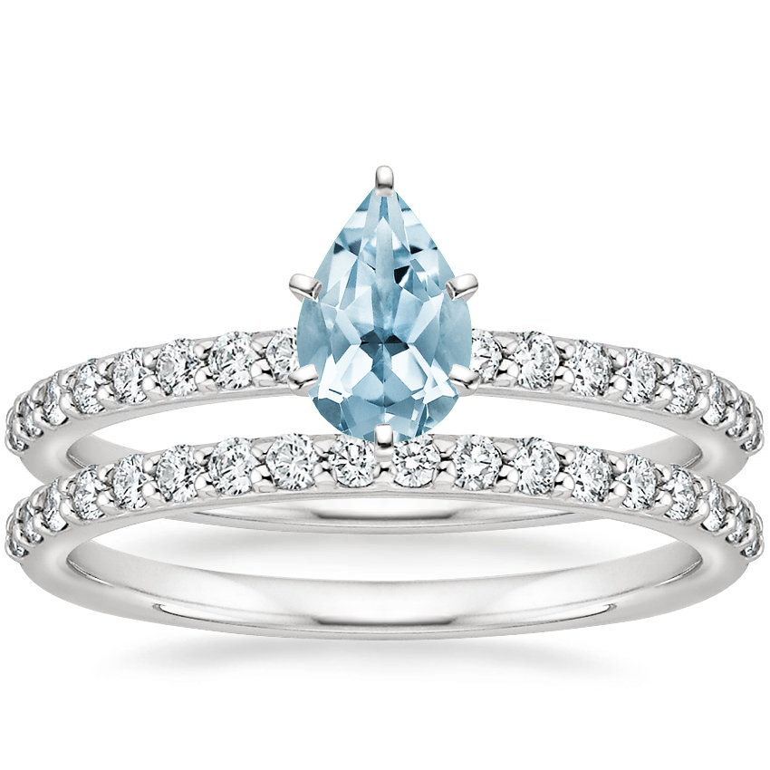 18KW Aquamarine Petite Shared Prong Bridal Set (1/2 ct. tw.), top view