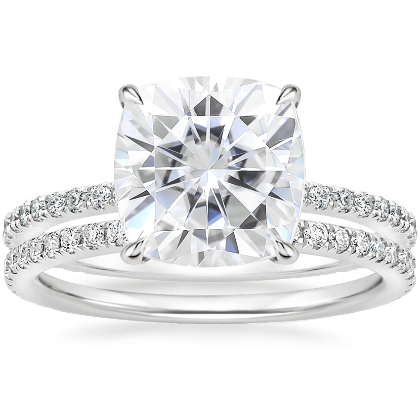 18KW Moissanite Demi Diamond Ring with Luxe Ballad Diamond Ring, top view