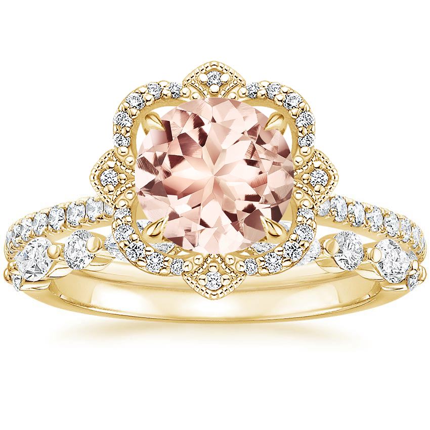 18KY Morganite Reina Diamond Ring with Versailles Diamond Ring (3/8 ct. tw.), top view