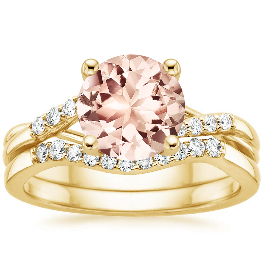 18KY Morganite Chamise Diamond Bridal Set, top view