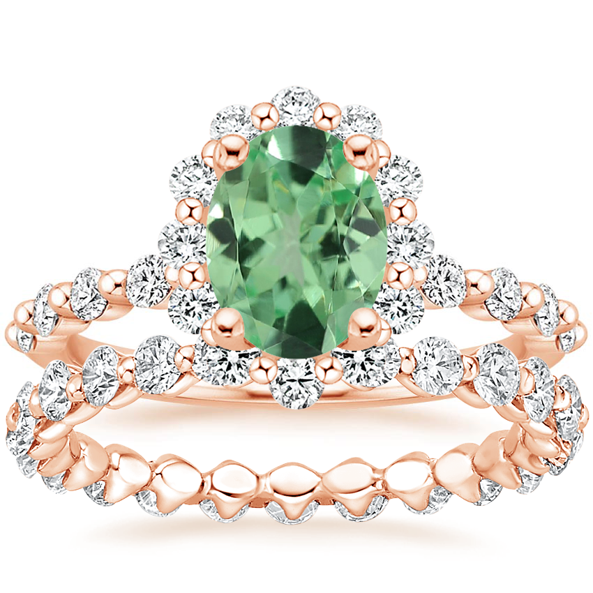14K Rose Gold Marseille Halo Diamond Ring (1/2 ct. tw.) with Riviera Eternity Diamond Ring (1 ct. tw.)