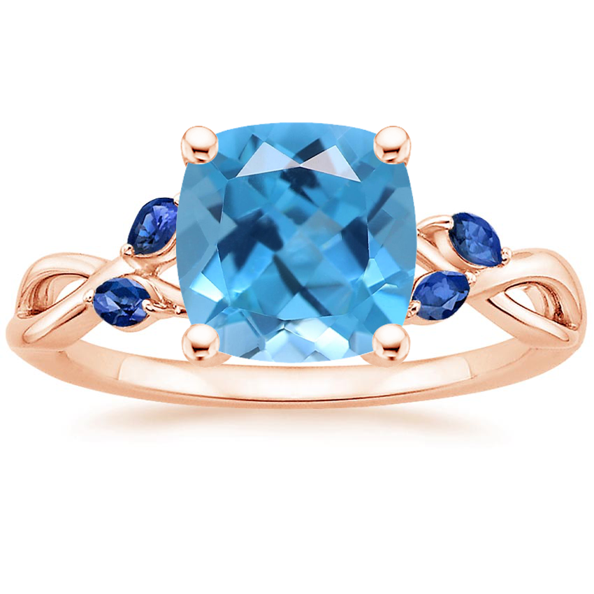 14K Rose Gold Willow Ring With Sapphire Accents, large top view