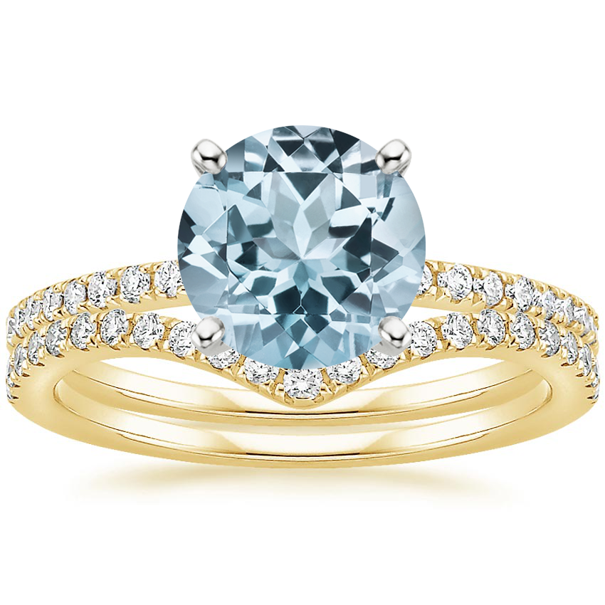 18KY Aquamarine Ballad Diamond Ring (1/8 ct. tw.) with Flair Diamond Ring (1/6 ct. tw.), top view