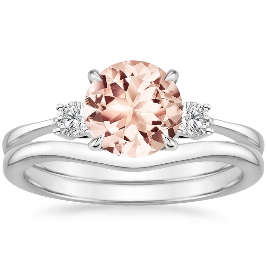 18KW Morganite Selene Diamond Ring (1/10 ct. tw.) with Petite Curved Wedding Ring, top view