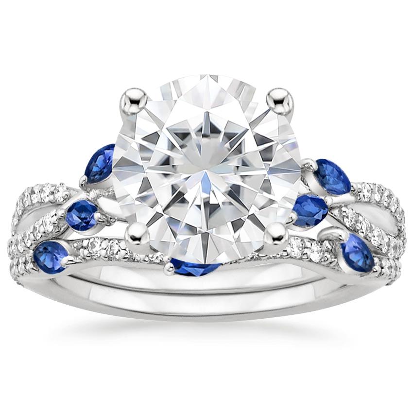 PT Moissanite Luxe Willow Sapphire and Diamond Bridal Set (1/4 ct. tw.), top view