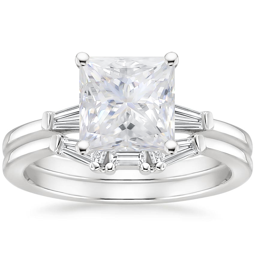 18KW Moissanite Tapered Baguette Diamond Bridal Set, top view