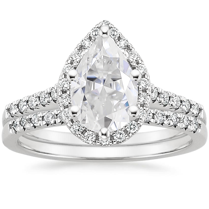 18KW Moissanite Odessa Diamond Ring (1/5 ct. tw.) with Sonora Diamond Ring (1/8 ct. tw.), top view