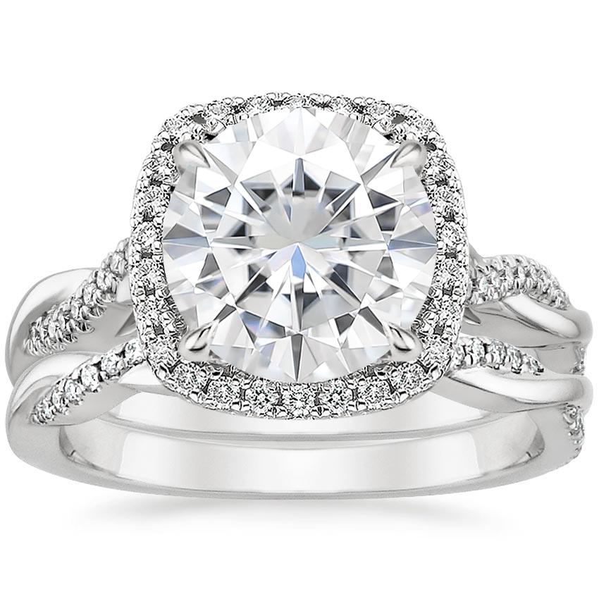 18KW Moissanite Petite Twisted Vine Halo Diamond Bridal Set (1/3 ct. tw.), top view