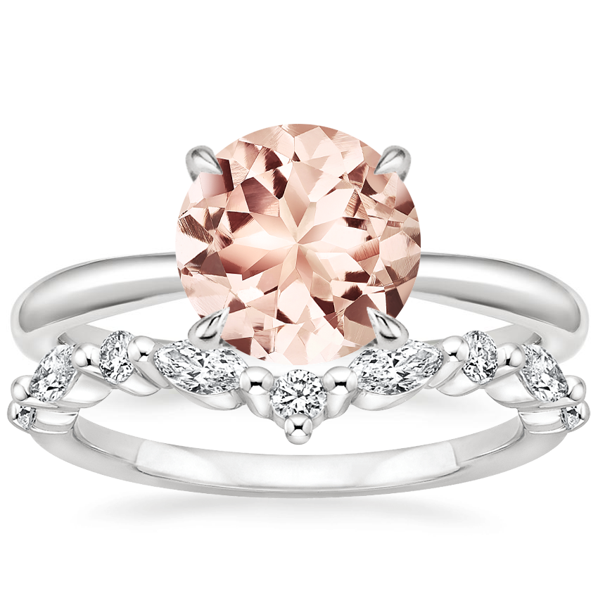 18KW Morganite Freesia Ring with Curved Versailles Diamond Ring, top view