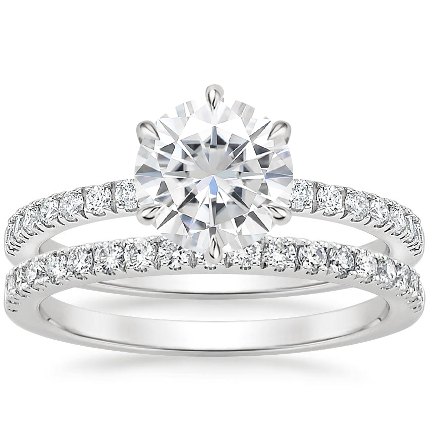 18KW Moissanite Bliss Diamond Ring (1/6 ct. tw.) with Bliss Diamond Ring (1/5 ct. tw.), top view