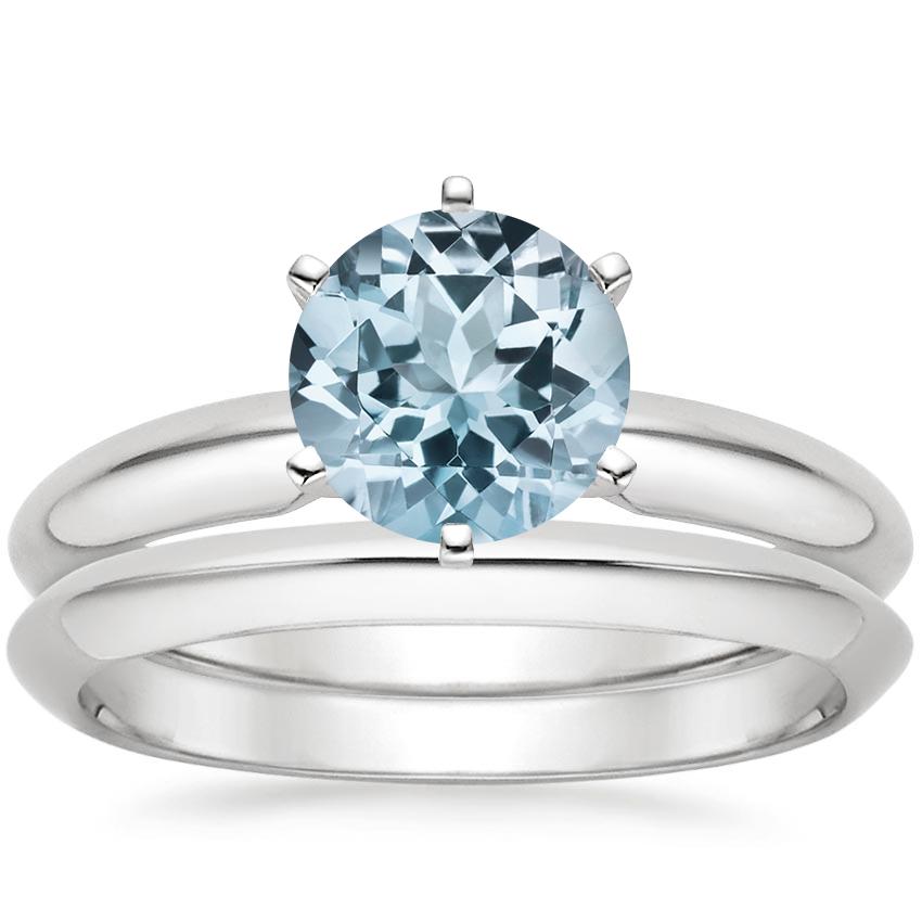 18KW Aquamarine Six-Prong Classic Bridal Set, top view