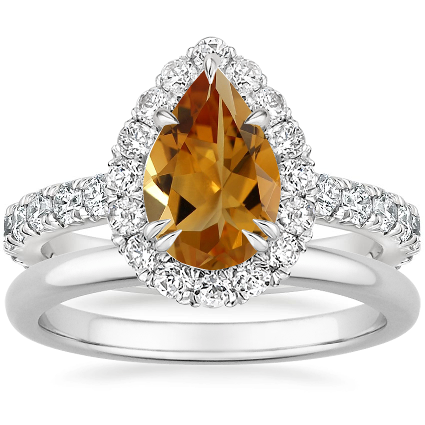 Platinum Luxe Sienna Halo Diamond Ring (3/4 ct. tw.) with 2mm Comfort Fit Wedding Ring