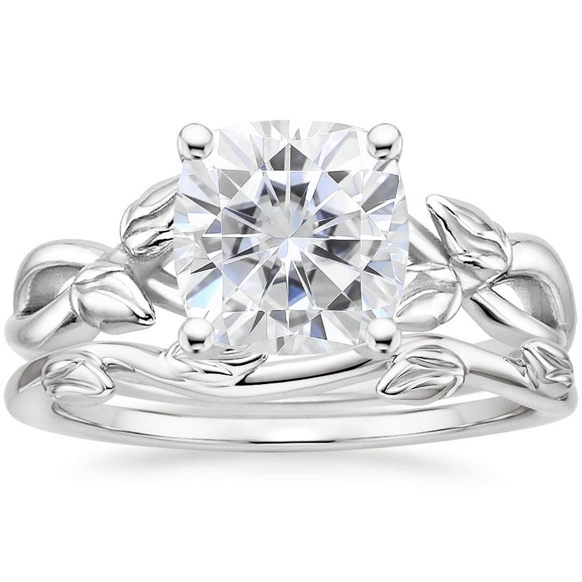 PT Moissanite Budding Willow Ring with Winding Willow Ring, top view