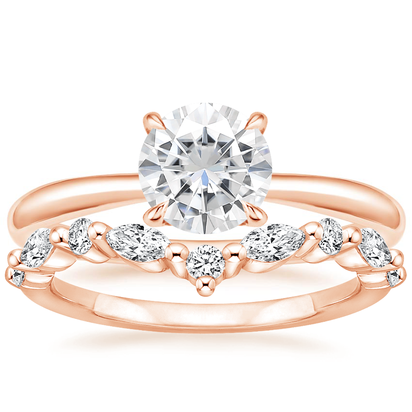 14KR Moissanite Freesia Ring with Curved Versailles Diamond Ring, top view