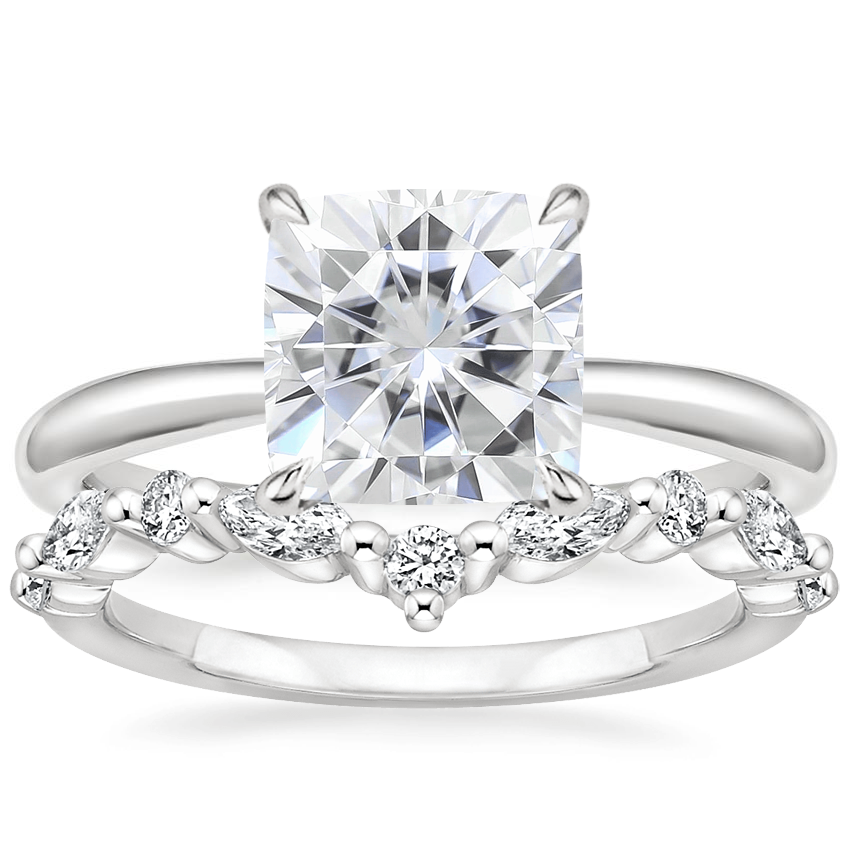 18KW Moissanite Freesia Ring with Curved Versailles Diamond Ring, top view