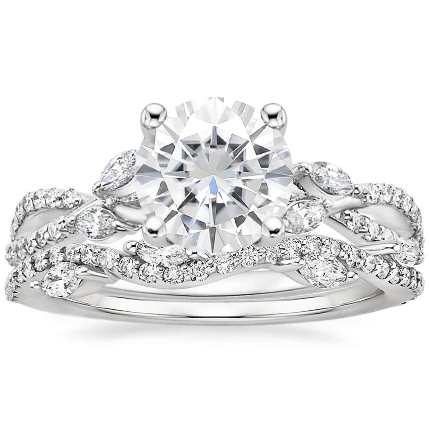 18KW Moissanite Luxe Willow Diamond Ring (1/4 ct. tw.) with Luxe Winding Willow Diamond Ring (1/4 ct. tw.), top view