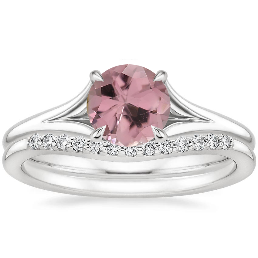 18K White Gold Reverie Ring with Petite Curved Diamond Ring