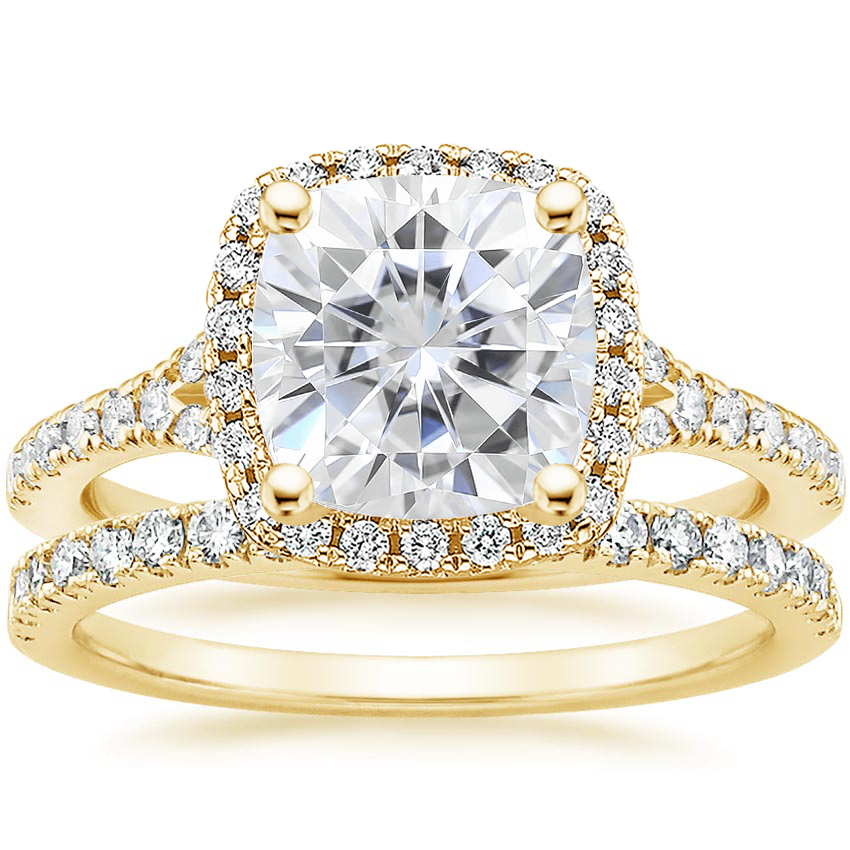 18KY Moissanite Joy Diamond Ring (1/3 ct. tw.) with Bliss Diamond Ring (1/5 ct. tw.), top view