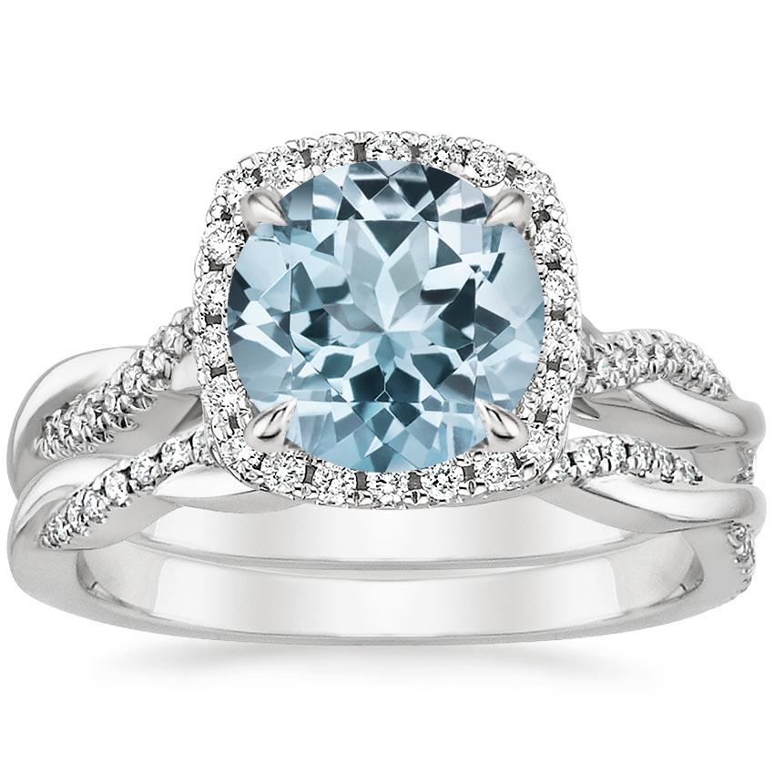 18KW Aquamarine Petite Twisted Vine Halo Diamond Bridal Set (1/3 ct. tw.), top view