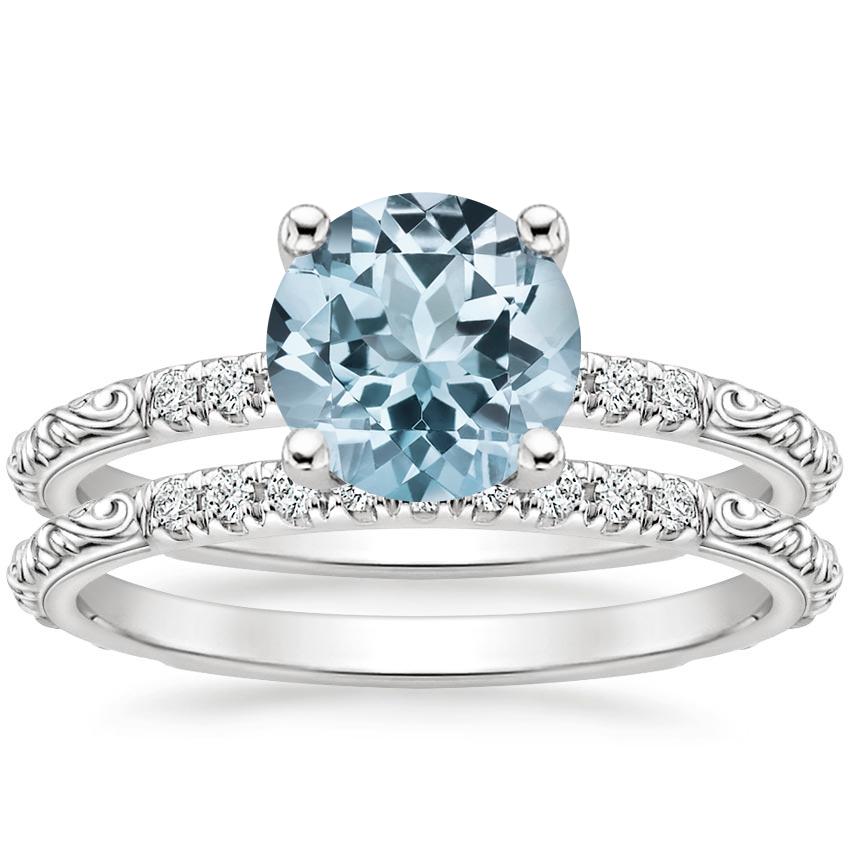 18KW Aquamarine Adeline Diamond Bridal Set, top view