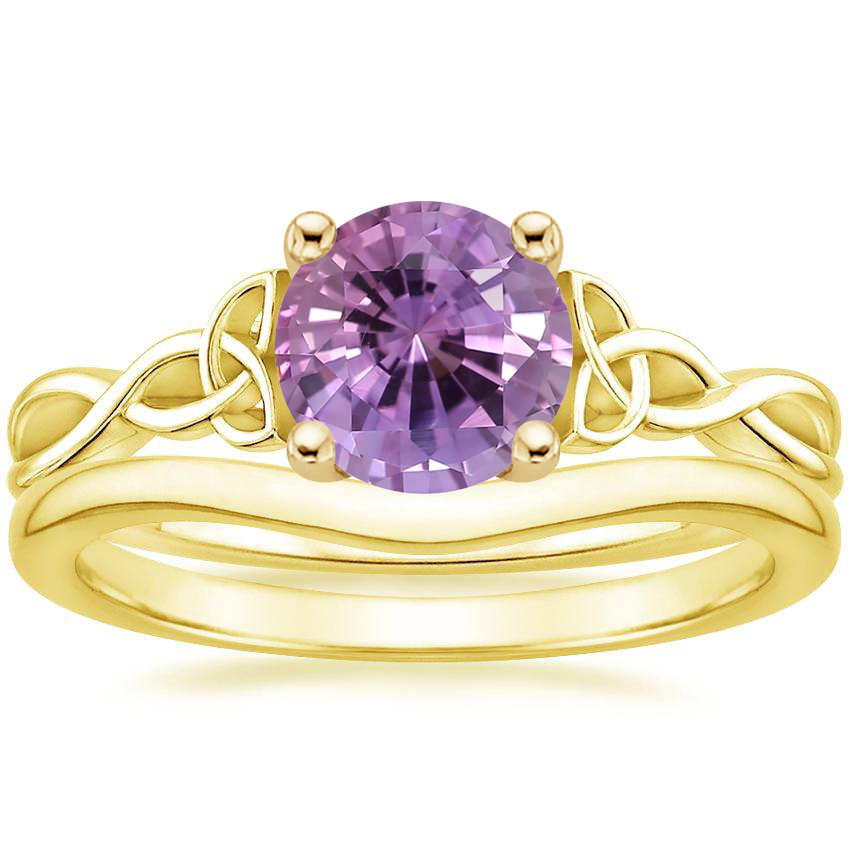 18K Yellow Gold Entwined Celtic Love Knot Ring with Petite Curved Wedding Ring