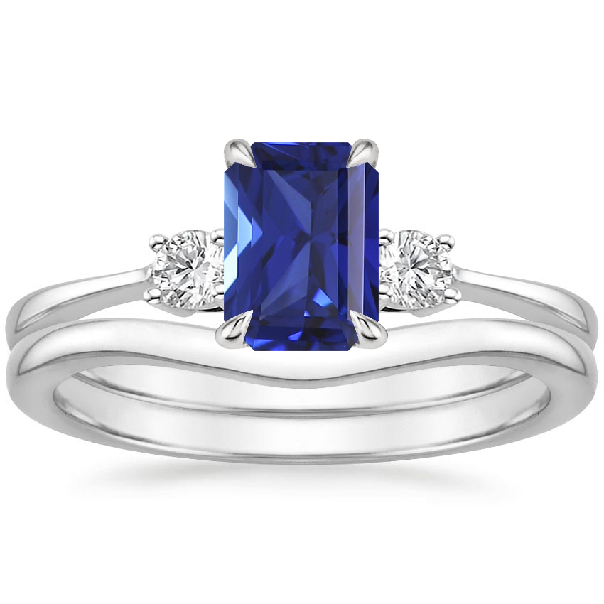 18K White Gold Selene Diamond Ring (1/10 ct. tw.) with Petite Curved Wedding Ring