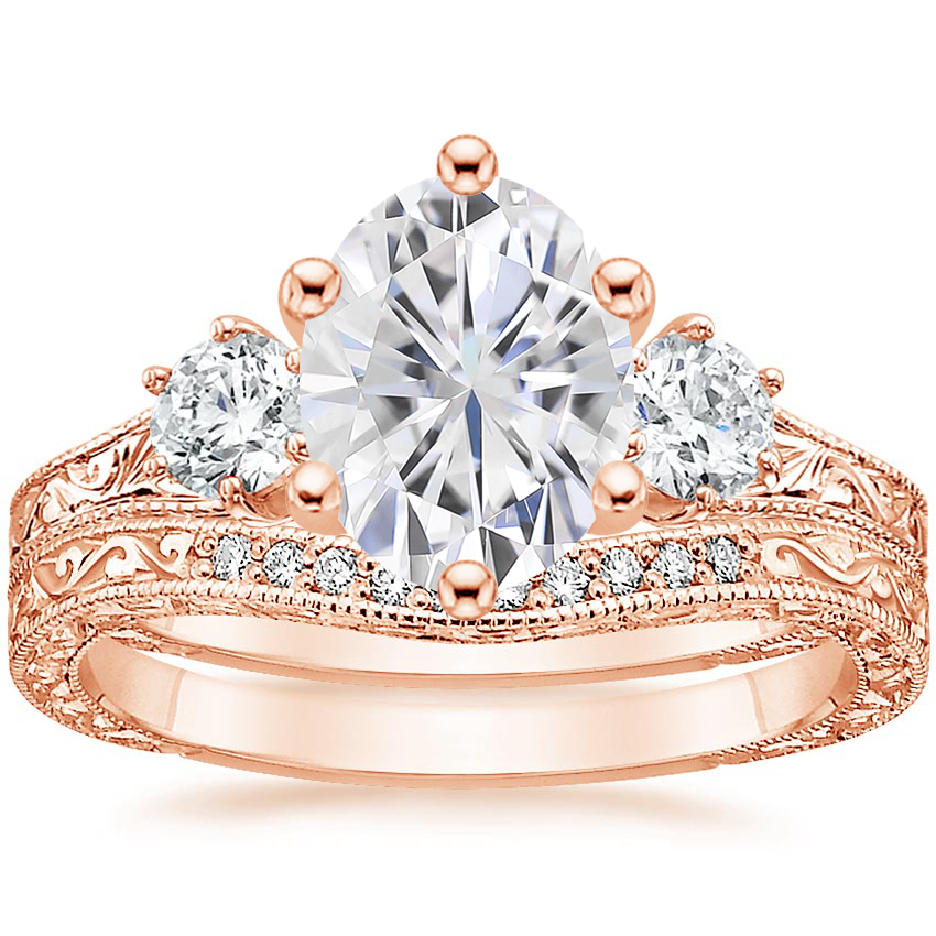 14KR Moissanite Three Stone Hudson Bridal Set (1/3 ct. tw.), top view