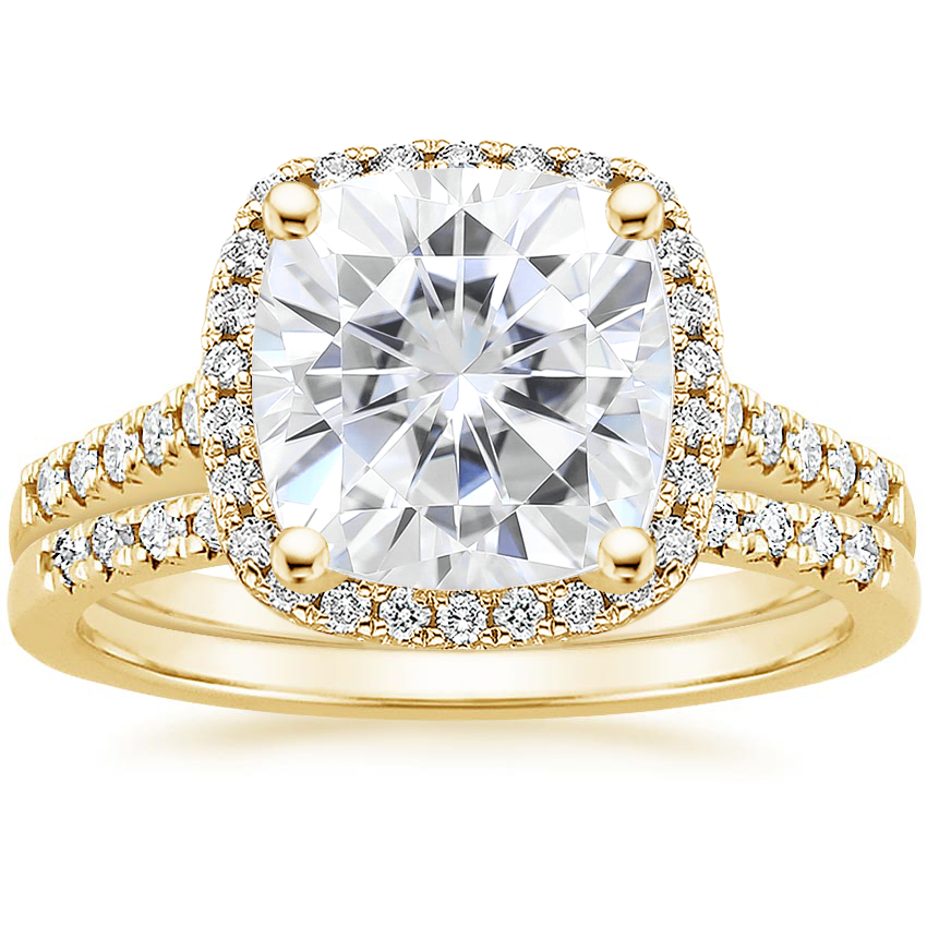 18KY Moissanite Odessa Diamond Ring (1/5 ct. tw.) with Sonora Diamond Ring (1/8 ct. tw.), top view