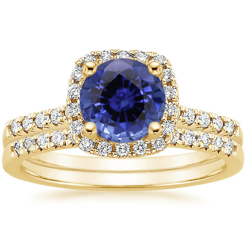 18KY Sapphire Odessa Diamond Ring (1/5 ct. tw.) with Sonora Diamond Ring (1/8 ct. tw.), top view