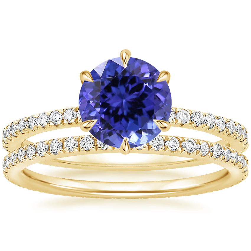 14K Yellow Gold Six Prong Luxe Viviana Diamond Ring (1/3 ct. tw.) with Ballad Eternity Diamond Ring (1/3 ct. tw.)