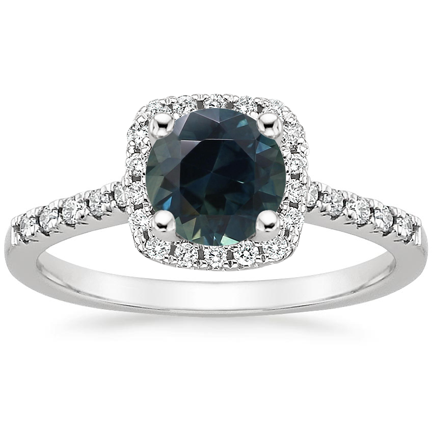 Sapphire Odessa Halo Diamond Ring (1/5 ct. tw.) in 14K White Gold