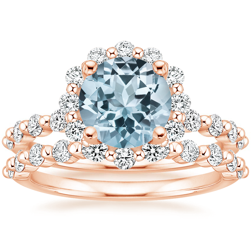 14KR Aquamarine Marseille Halo Diamond Bridal Set (3/4 ct. tw.), top view