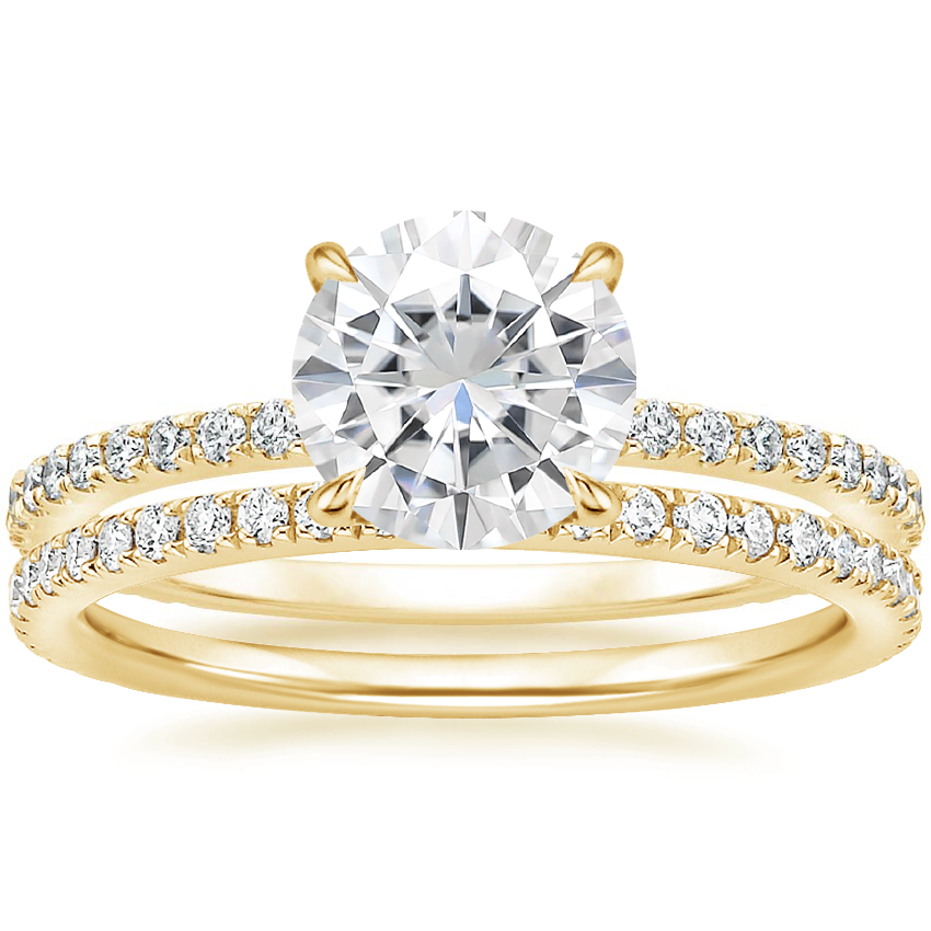 18KY Moissanite Demi Diamond Ring with Luxe Ballad Diamond Ring, top view